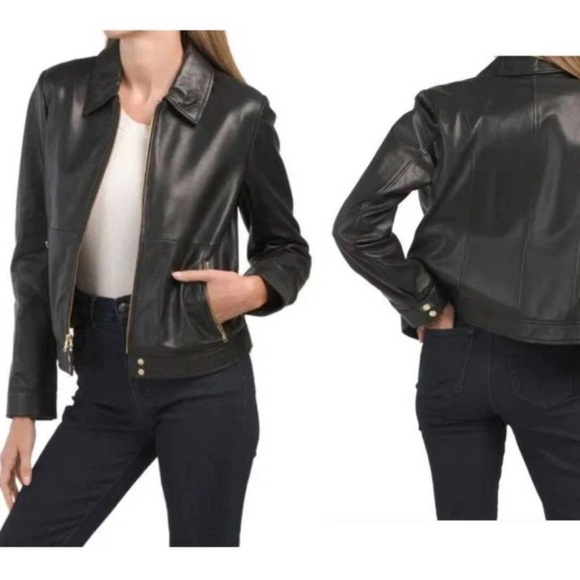 Cole Haan Leather Bomber Jacket NWT sz XS - Picture 1 of 7